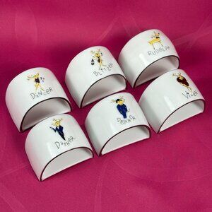 set of 6 Napkin Rings. Pottery Barn Japan Reindeer